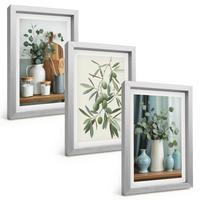 BILDER SET 3er Set - 20x30 cm Silberner Rahmen - Grüne Oliven, Eukalyptus - Silberfarben, Kunststoff (20/30cm) - TULUP