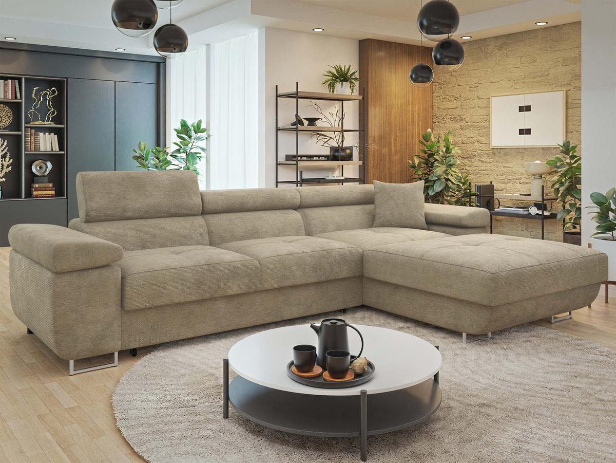 ECKSOFA Torezio Mini, Seite: Rechts - Sandfarben, Holz/Textil (280/170cm) - MIRJAN24