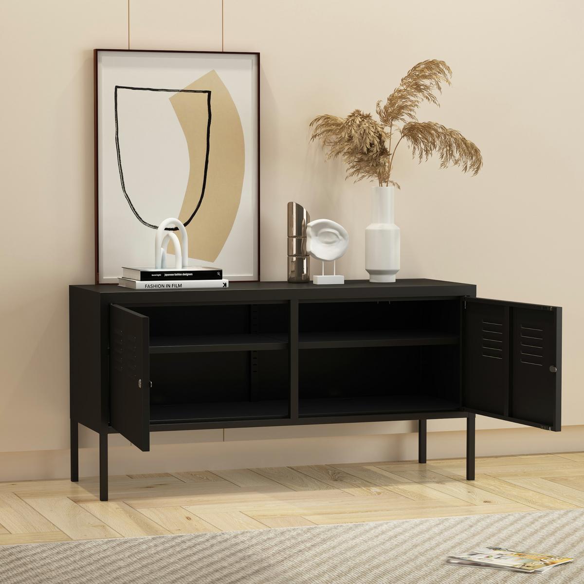 SIDEBOARD Pyhtää - Schwarz, Metall (40/60/118cm) - [en.casa]