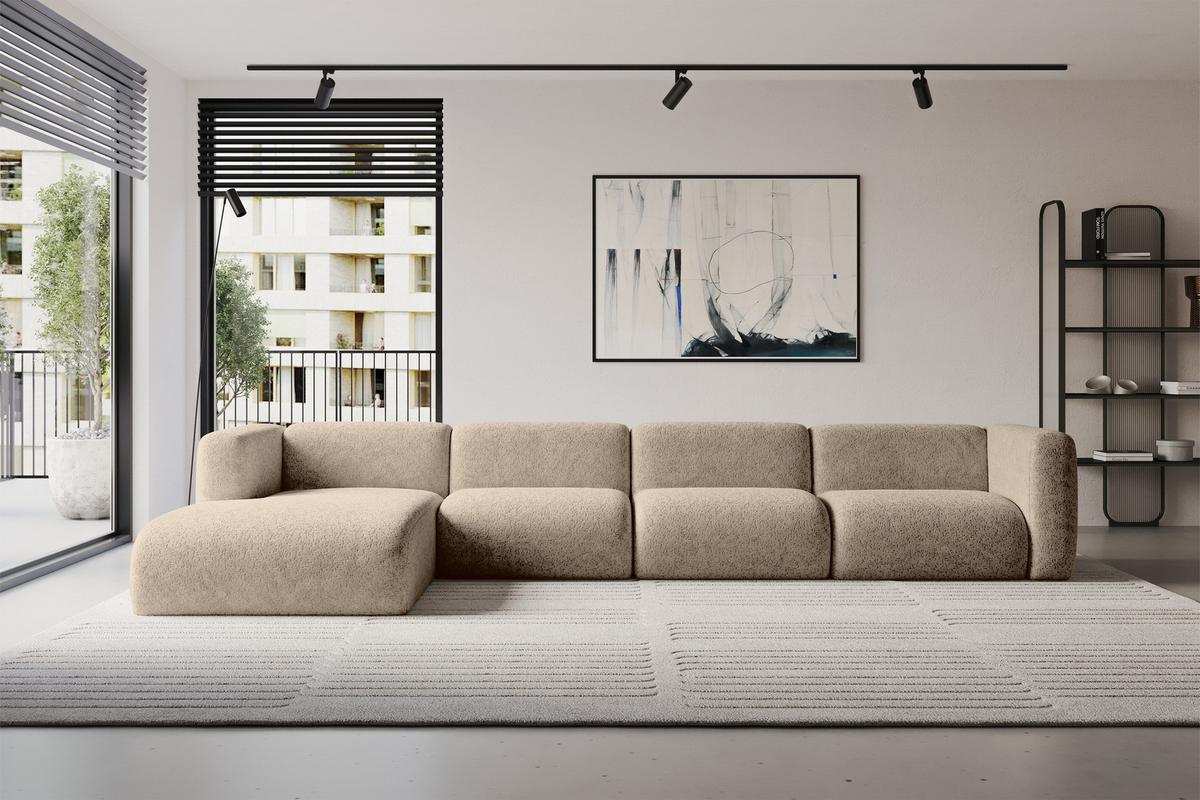 ECKSOFA Ottomane Links MIRA-L3 409x179x70 Braun Velours - Schwarz/Braun, Holzwerkstoff/Kunststoff (409/179cm) - ALTDECOR