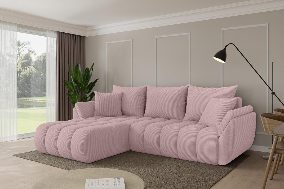 ECKSOFA mit Schlaffunktion Ottomane Links TOKO-L-v1 277x194x86 Rosa Cord - Schwarz/Rosa, Holzwerkstoff/Kunststoff (277/194cm) - ALTDECOR