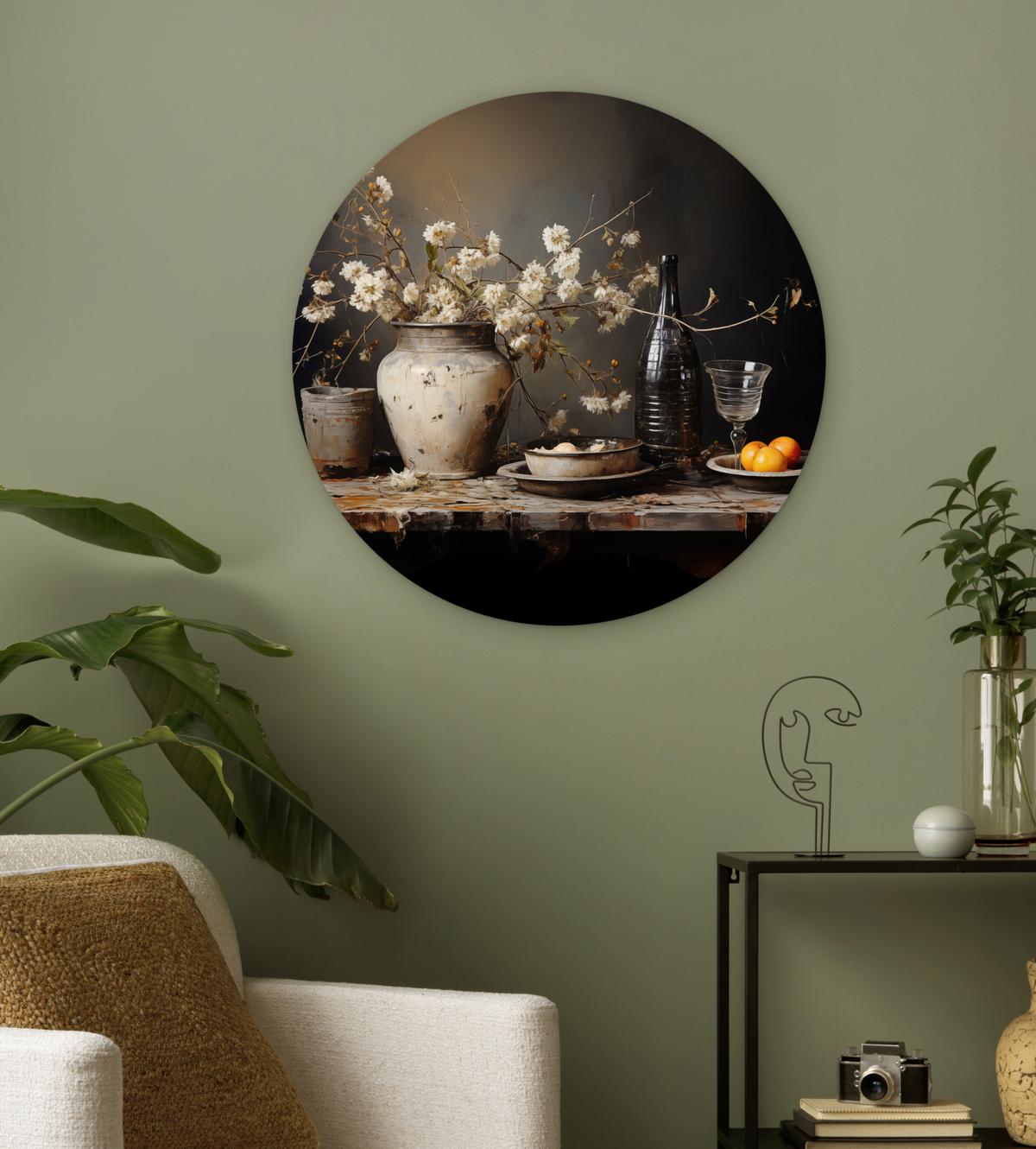 WANDBILD Stilleben - Blumen - Blumenstrauß - Vase - Wein Wanddeko Schlafzimmer 60x60 cm - Mokka, Kunststoff (60/60cm) - MuchoWow