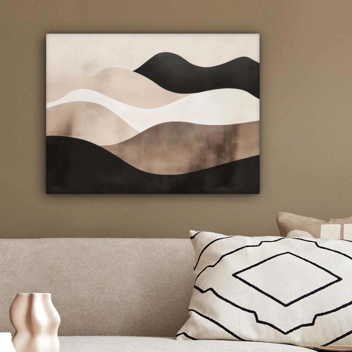 LEINWANDBILD Abstrakt - Landschaft - Wellen - Cremefarben Wandbild 40x30 cm - Cappuccino, Textil (40/30cm) - MuchoWow