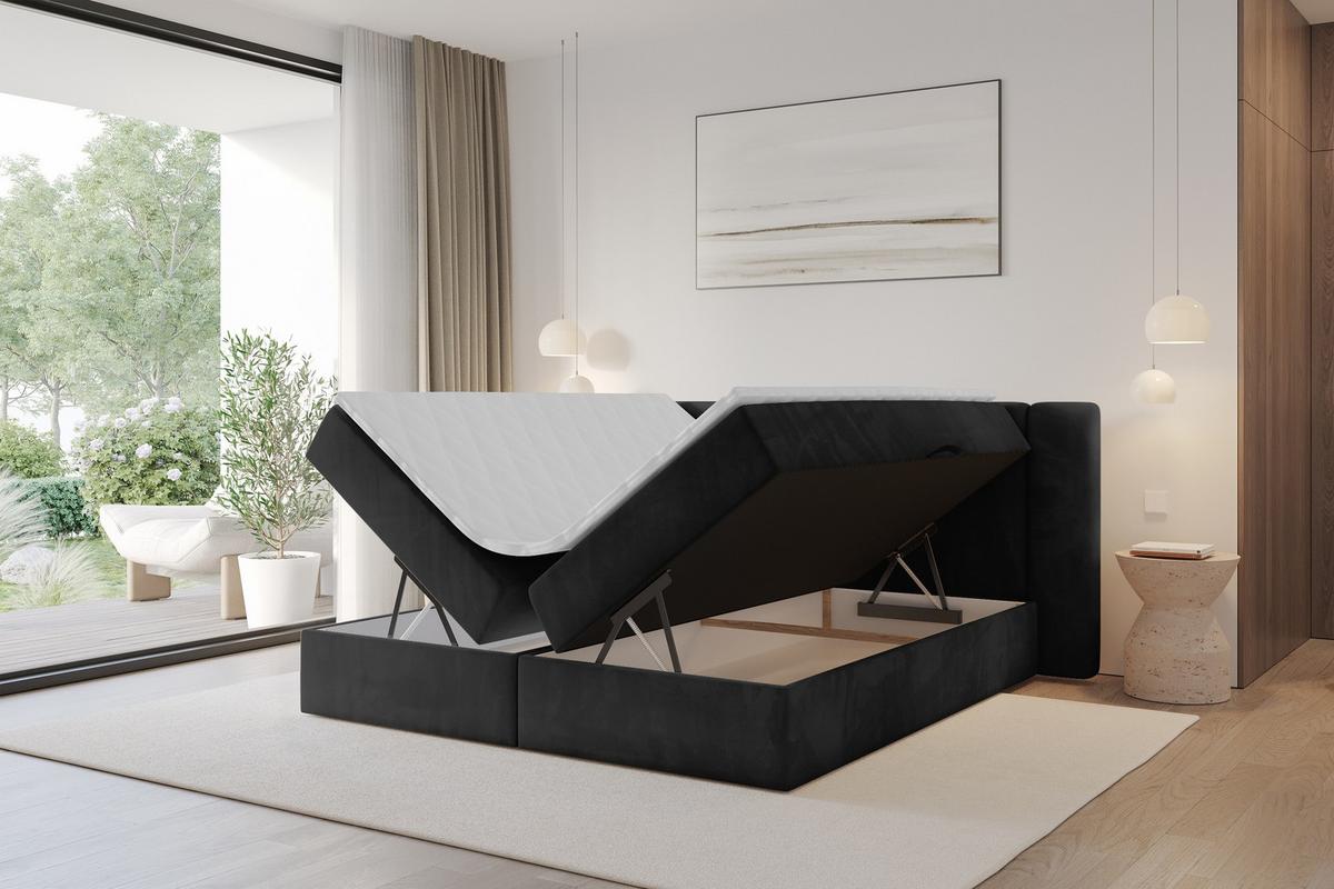 BOXBETT mit Matratze H4 - EVON - 180x200 cm Schwarz - Schwarz, Holzwerkstoff (180/200cm) - ALTDECOR