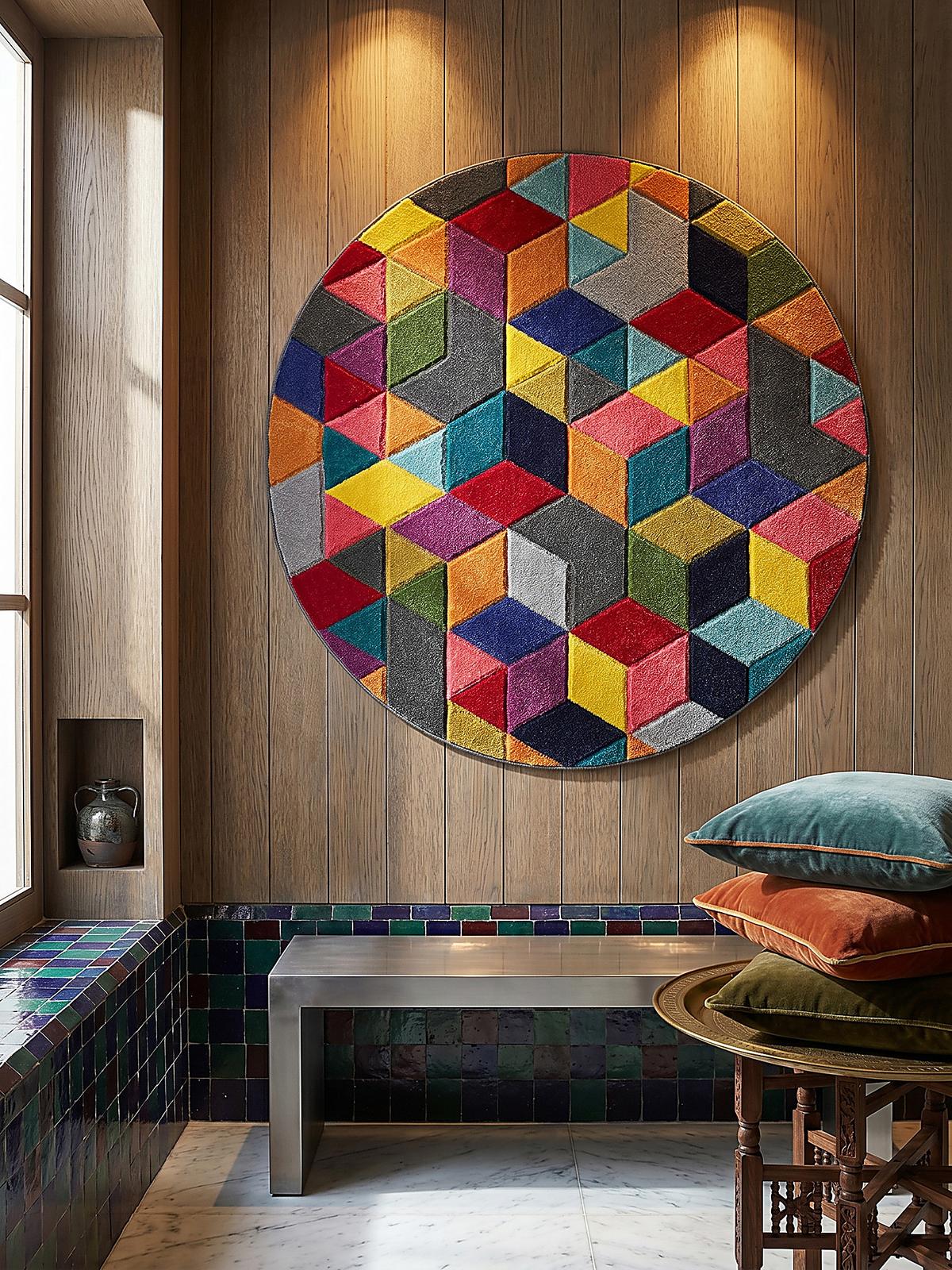 TEPPICH MEON, geometrisch, aus Polypropylen, Bunt, Ø 160 cm - Multicolor, Textil (160/160cm) - KADIMA DESIGN