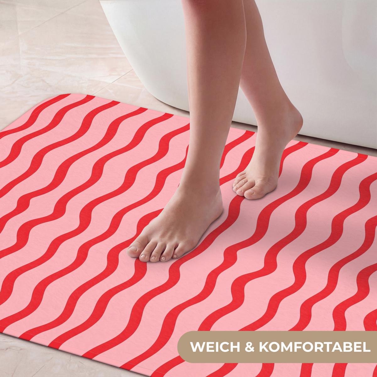 BADEMATTE Verspielt - Muster - Rot 60x120 cm - Rosa, Textil (60/120cm) - OnlyWow