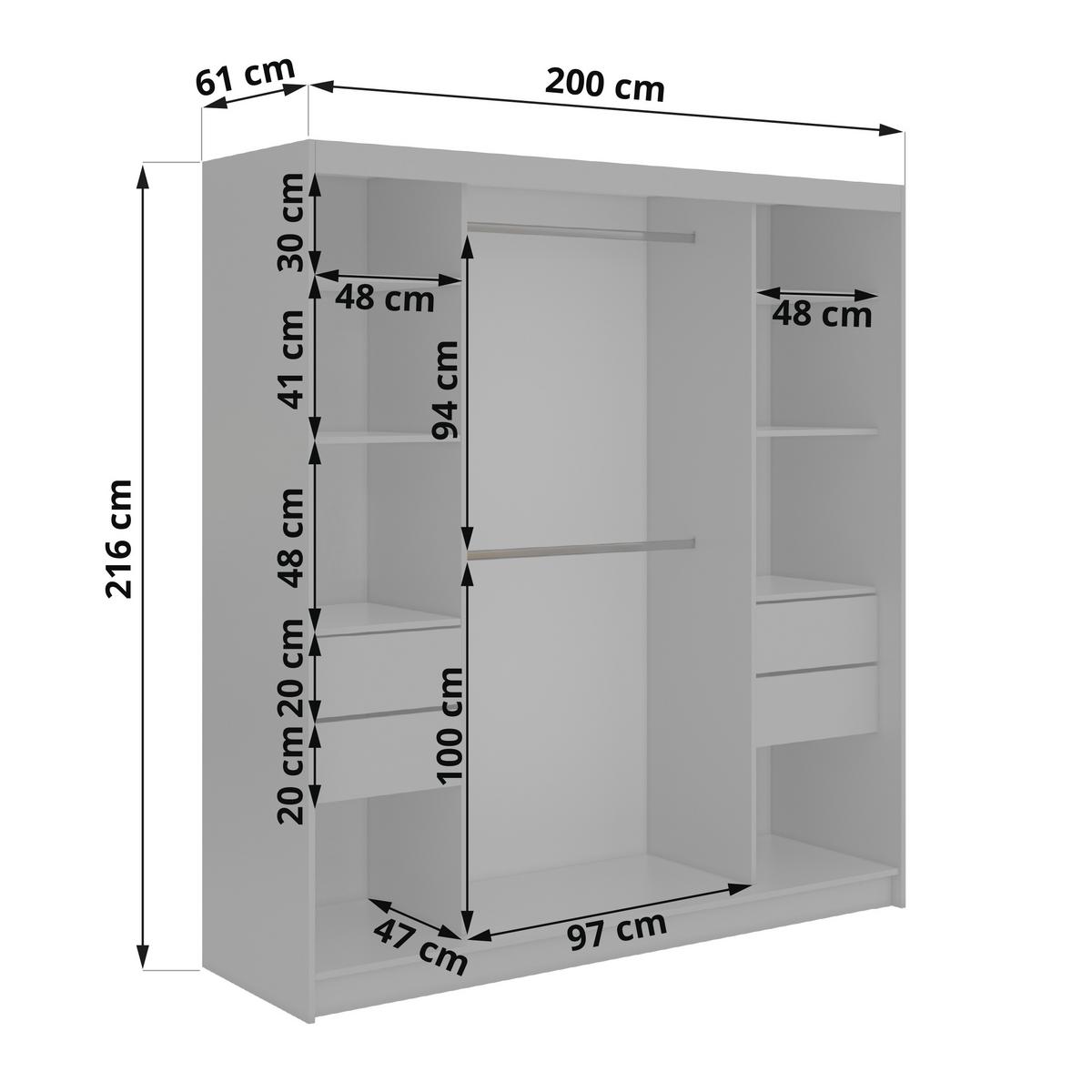 SCHWEBETÜRENSCHRANK mit Spiegel und Schubladen LAOS - 200 - Eiche Artisan - Schwarz Lamellen - Schwarz/Alufarben, Holzwerkstoff/Metall (200/216/61cm) - MKS