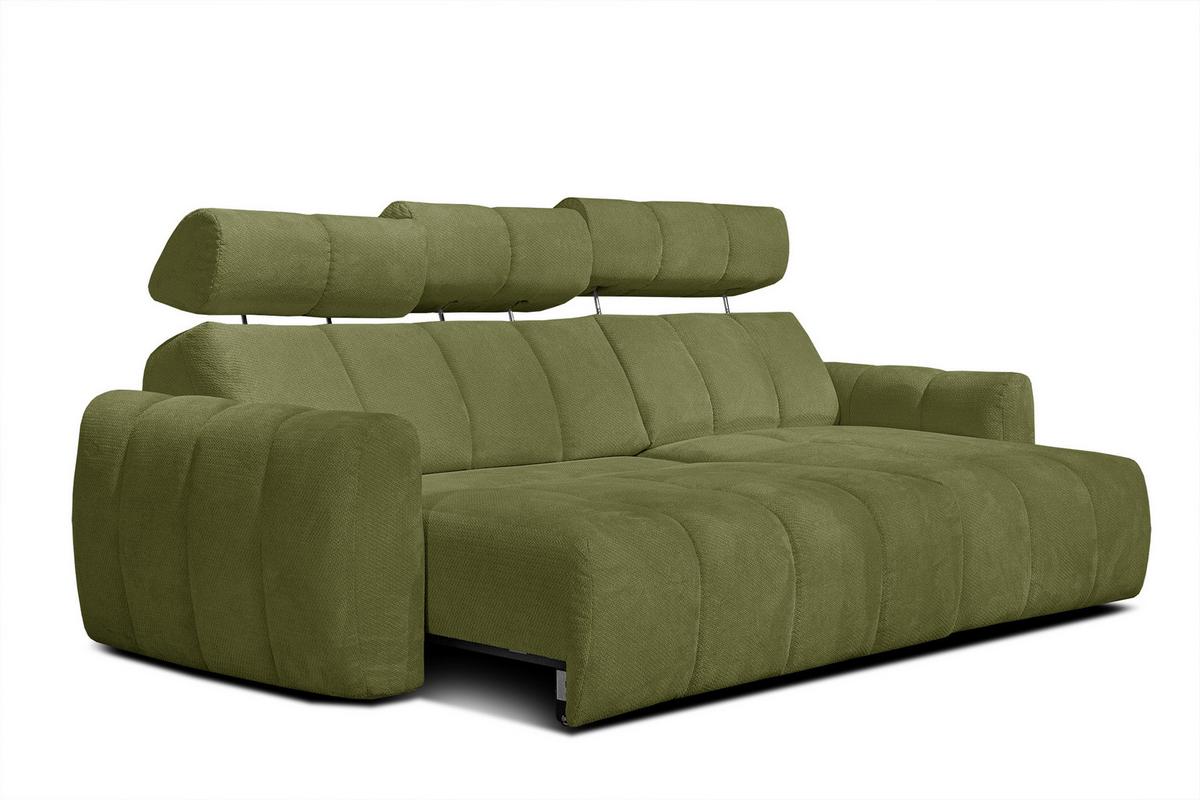 ECKSOFA KIMI 3-Sitzer, ausziehbarer Sitz, verstellbare Kopfstützen, olivgrün - Schwarz/Olivgrün, Holzwerkstoff/Textil (270/160cm) - Wozimo