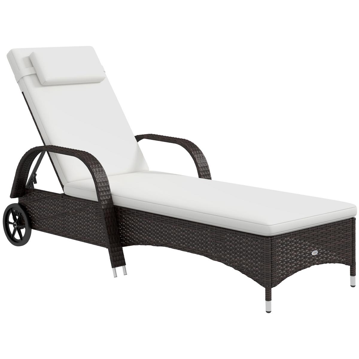 SONNENLIEGE, Polyrattan, Kaffeebraun - Multicolor, Kunststoff (73/103/200cm) - Outsunny