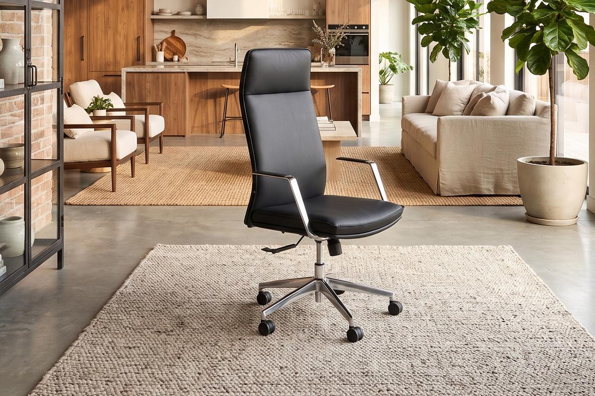 BÜROSTUHL GIO Schwarz Kunstleder Drehbar (360°) - Silberfarben/Schwarz, Textil/Metall (140/200cm) - KAWOLA