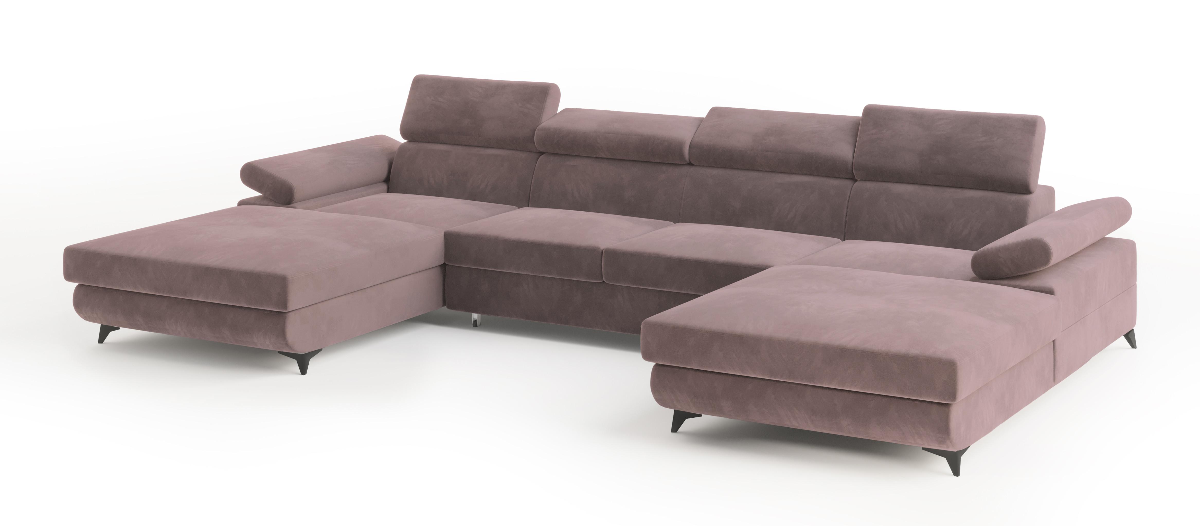 WOHNLANDSCHAFT DETTI Lila Velours-Stoff mit Schlaffunktion - Lila, Holz (339/89/190cm) - MASSENO