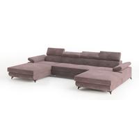 WOHNLANDSCHAFT DETTI Lila Velours-Stoff mit Schlaffunktion - Lila, Holz (339/89/190cm) - MASSENO