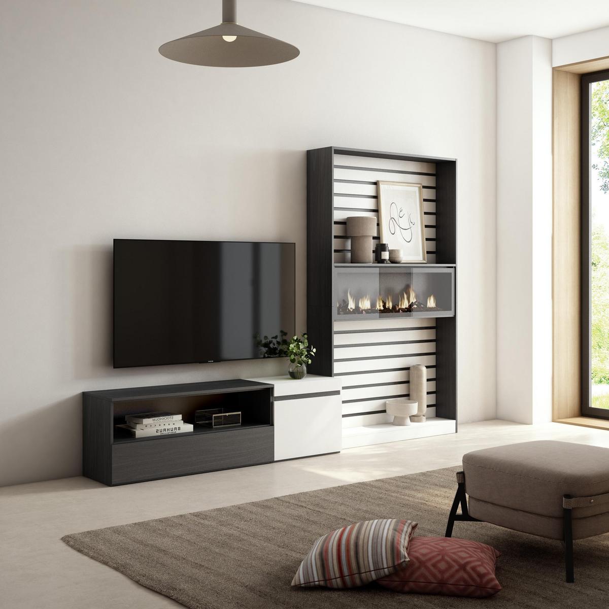 WOHNWAND Elektrokamin, weiß, schwarz, 260/35/186cm - Multicolor/Schwarz, Holzwerkstoff (260/186/35cm) - Skraut Home