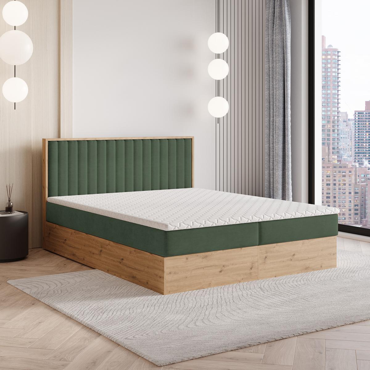 BOXBETT VARELI 140x200 cm mit Matratze und Topper - Grün - Grün, Holz (140/200cm) - MASSENO