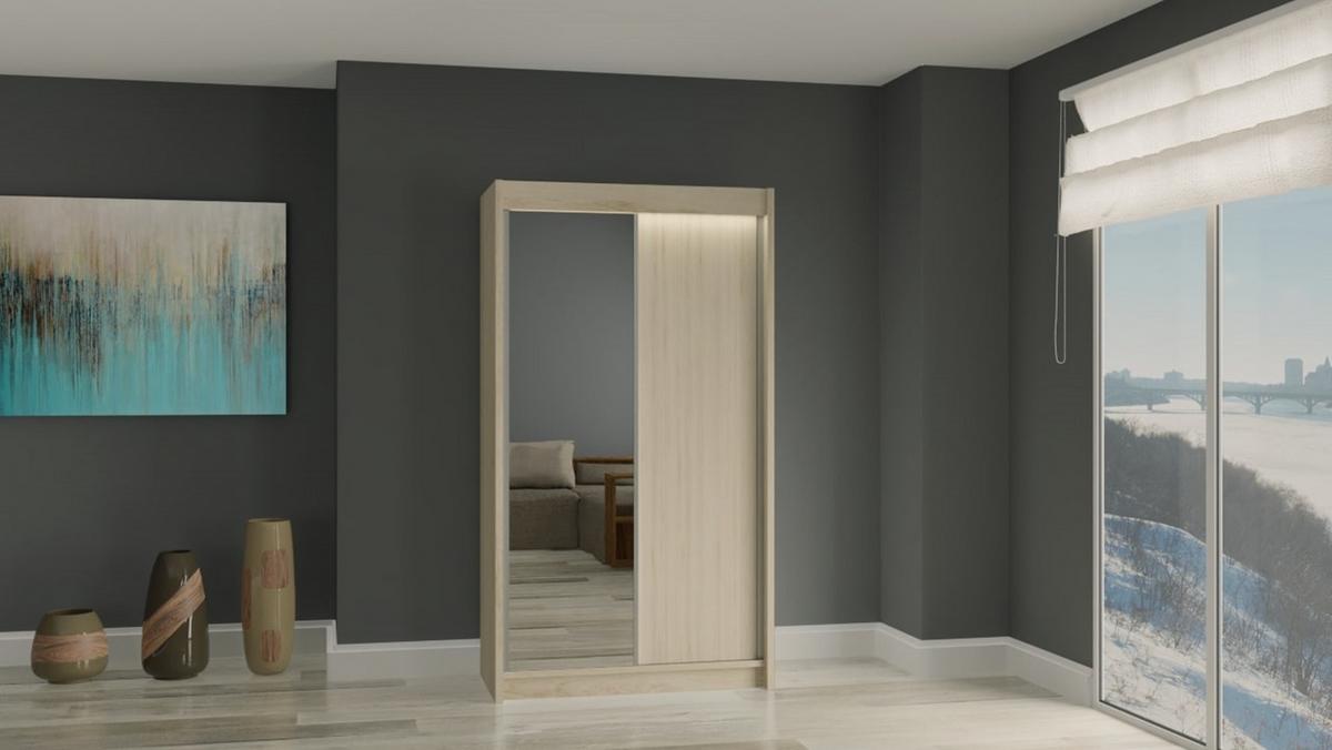 KLEIDERSCHRANK mit Spiegel-Schiebetüren und Aluminium-Leisten - PARTI - 120 cm Braun - Braun, Holzwerkstoff (120/216/61cm) - ALTDECOR