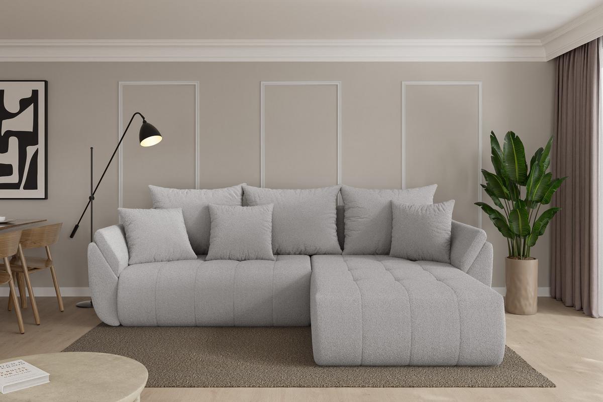 ECKSOFA mit Schlaffunktion Ottomane Rechts TOKO-L 277x194x86 Hellgrau Bouclé - Silberfarben/Hellgrau, Holzwerkstoff/Kunststoff (277/194cm) - ALTDECOR