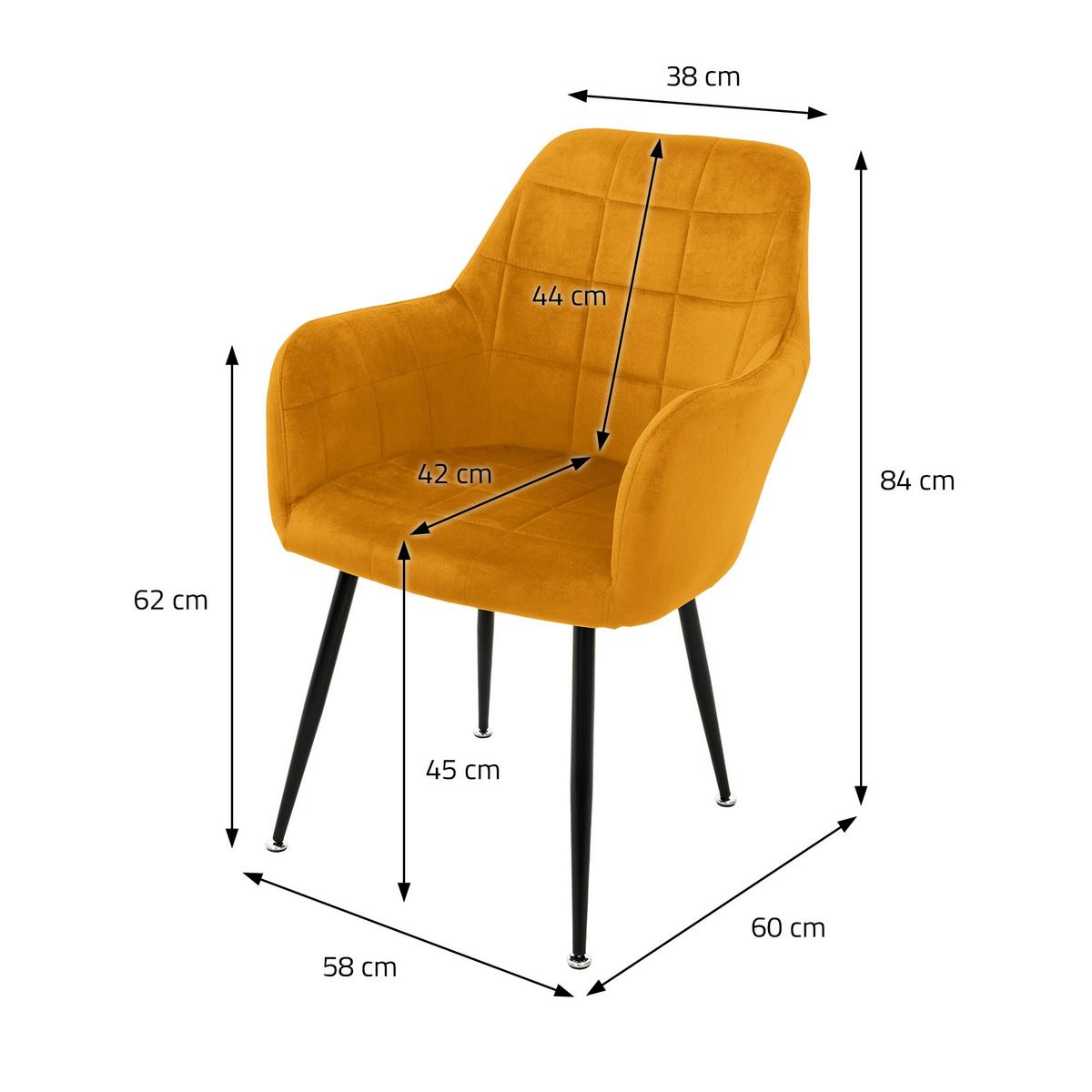 ESSZIMMERSTUHL 2er Set Senfgelb Samt - Gelb/Schwarz, Textil/Metall (60/84/58cm) - ML-DESIGN