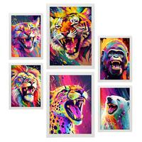POSTER Set Mit 6 Wilde Tiere Im Hochformat Lebhafte Aquarell Stil Illustrationen Von Lächelnde Tiere Innenarchitektur A3 & A4 Weißer Rahmen - Weiß, Papier (29/3cm) - Nacnic