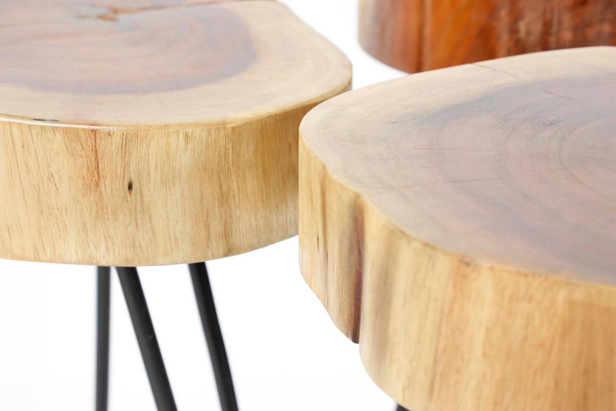 BEISTELLTISCH VIVOSSA 2ER SET Braun Akazie - Schwarz/Braun, Holz/Metall (32/32/45cm) - KAWOLA