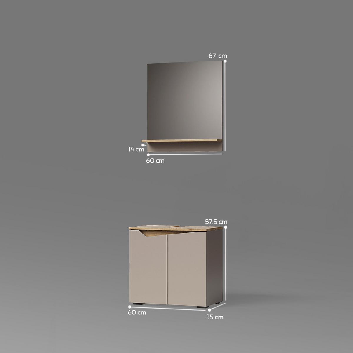 BADMÖBEL-SET Timavo Greige 2 Teile - Greige, Holzwerkstoff (60/57/35cm) - Livinity®