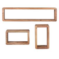 WANDREGAL Set BOHA Massivholz Viereckig Landhausstil, Akazie 80x15x20 cm - Akaziefarben, Holz (80/20/15cm) - KADIMA DESIGN