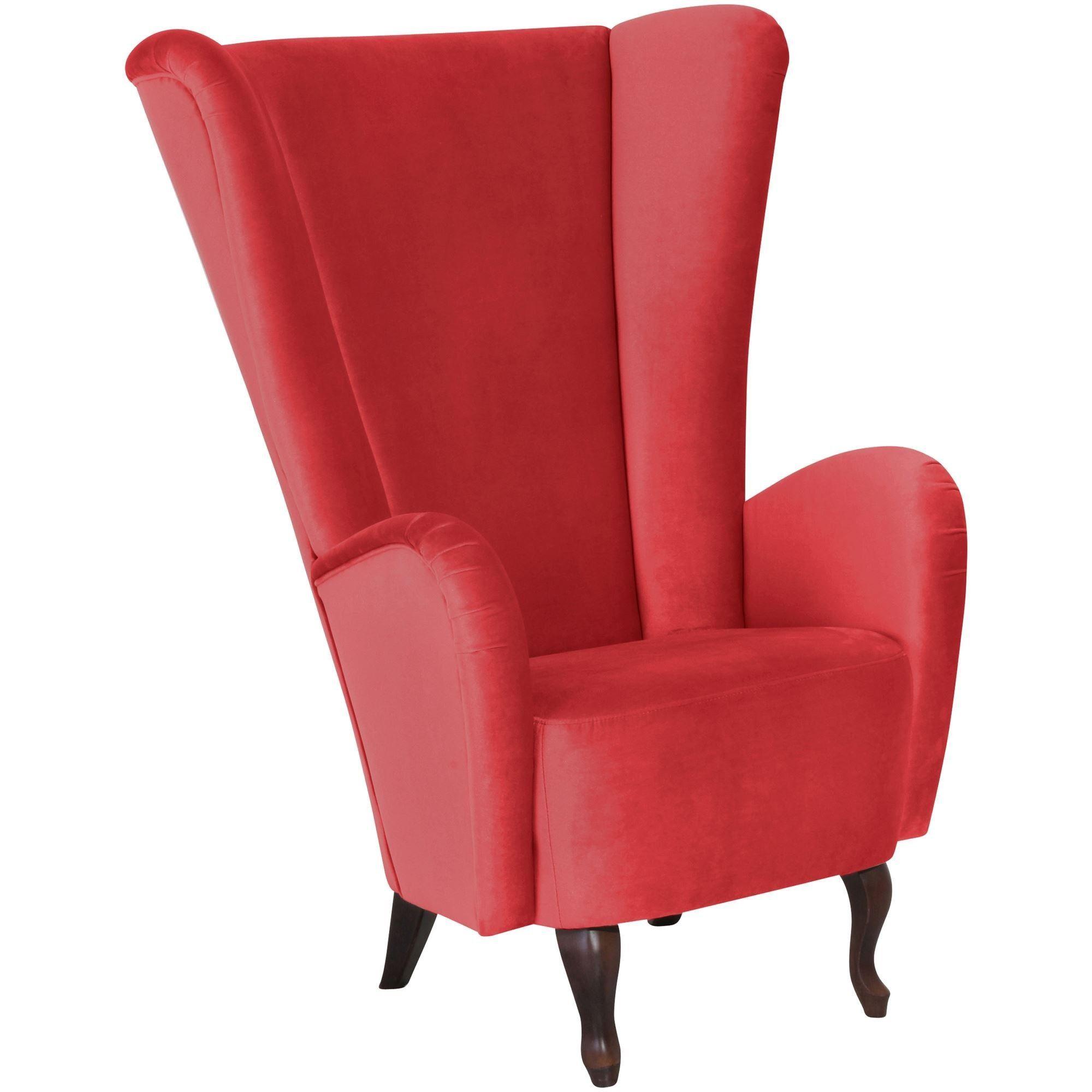 HOCHLEHNSESSEL Kailey Bezug Samtvelours Buche nussbaum dunkel / rot - Rot, Kunststoff (96/122/89cm) - 58aufmkessel