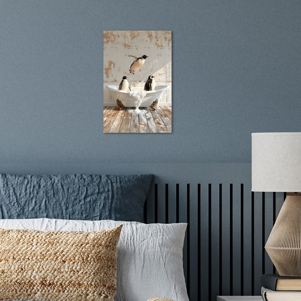 POSTER Vintage - Pinguin - Badewanne - Schaumstoff Room Decor 20x30 cm - Schwarz, Papier (20/30/0.1cm) - MuchoWow