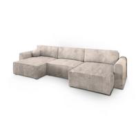 WOHNLANDSCHAFT FENTO P Creme Kordstoff mit Schlaffunktion - Creme/Grau, Holz/Kunststoff (347/90/148cm) - MASSENO