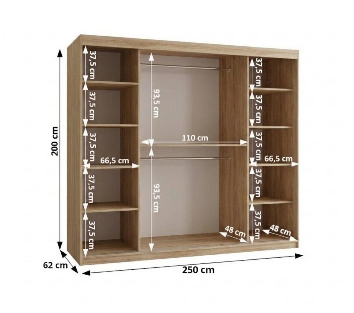 SCHIEBETÜRENSCHRANK mit Spiegel TOKYO 1 200/250/62 3-türig - Silberfarben/Sonoma Eiche, Holz/Kunststoff (250/200/62cm) - MÖBEL KRYSPOL