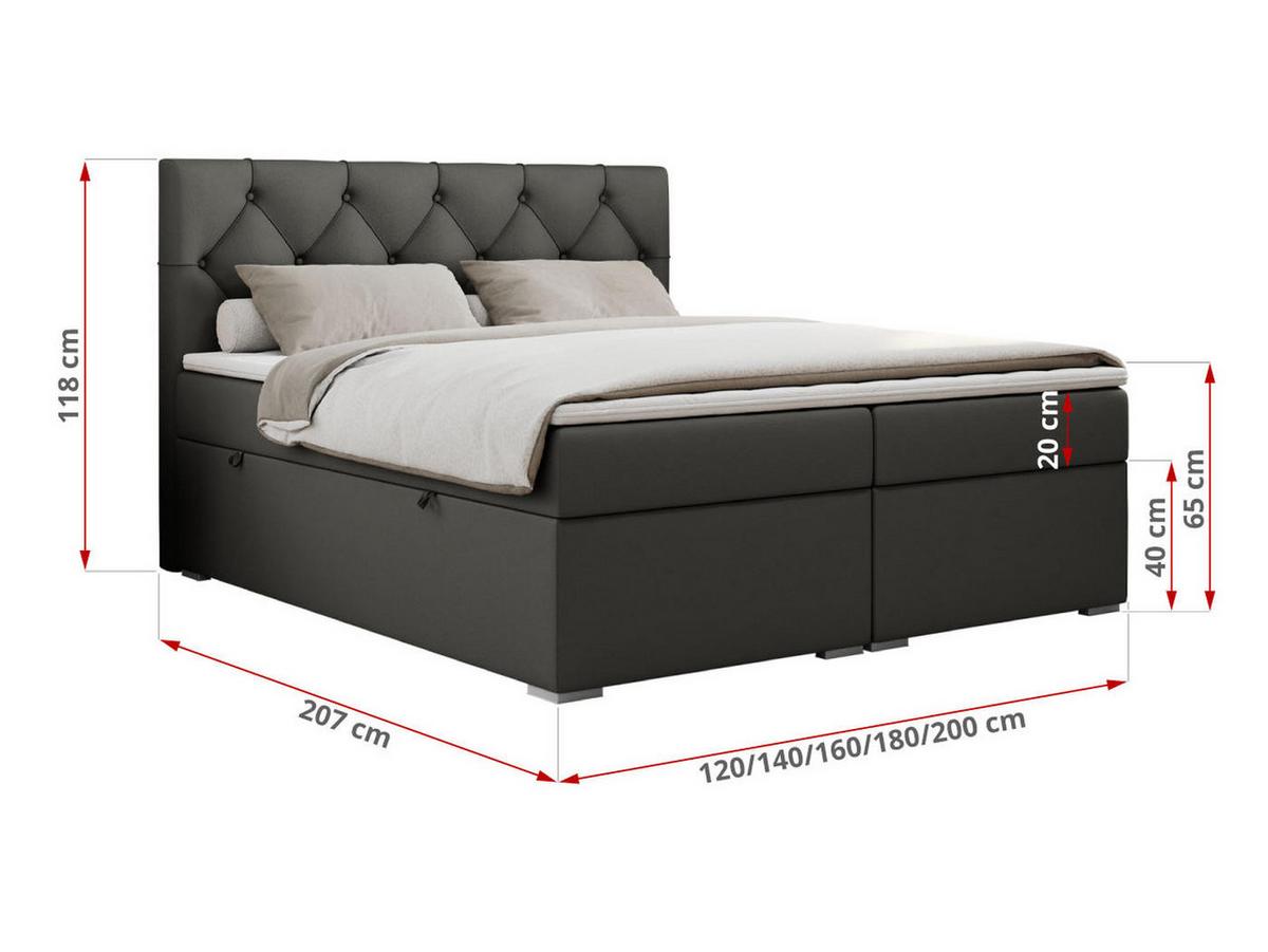 BOXBETT ALDA 120/200 Dunkelgrau Kunstleder - H3 - Dunkelgrau, Holz/Textil (120/200cm) - MKS