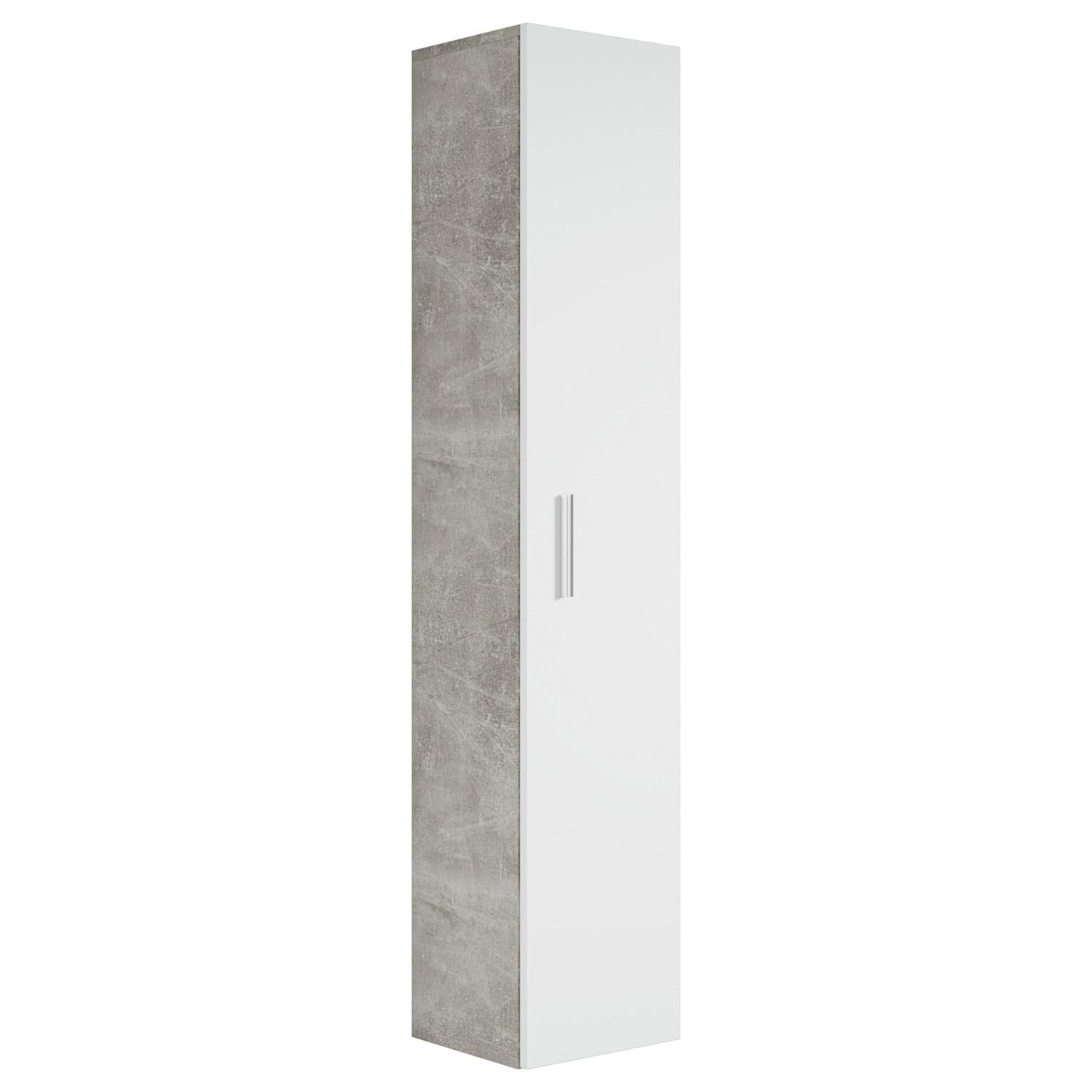 BADEZIMMERSCHRANK Pluto mit 1 Tür Beton Grau - 30 x 30 x 150 cm - Weiß/Grau, Holz (30/150/30cm) - Badplaats