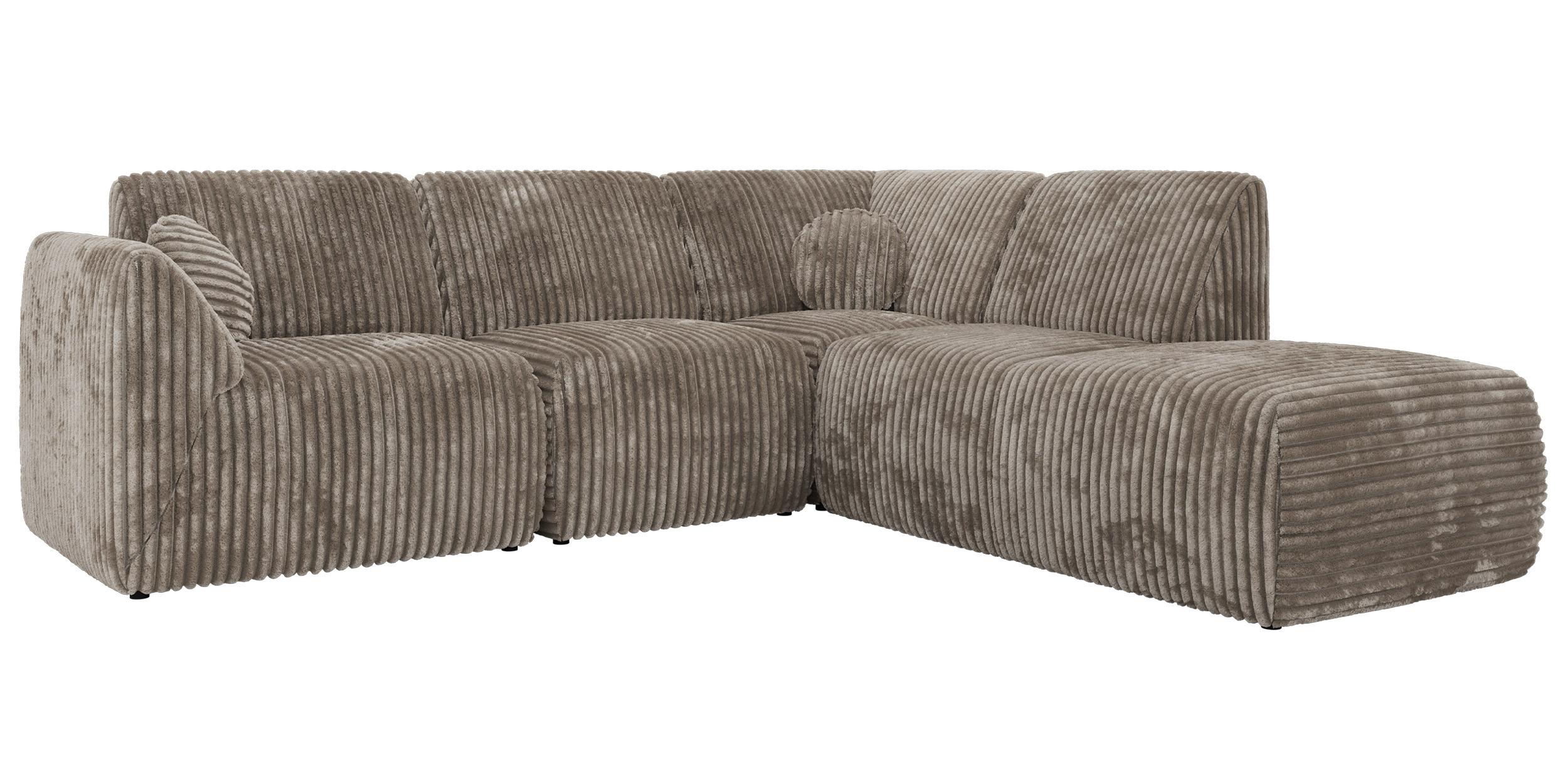 ECKSOFA NOARA 5M L Hellbraun Cord - Rechts - Hellbraun/Schwarz, Kunststoff/Textil (267/244cm) - MKS