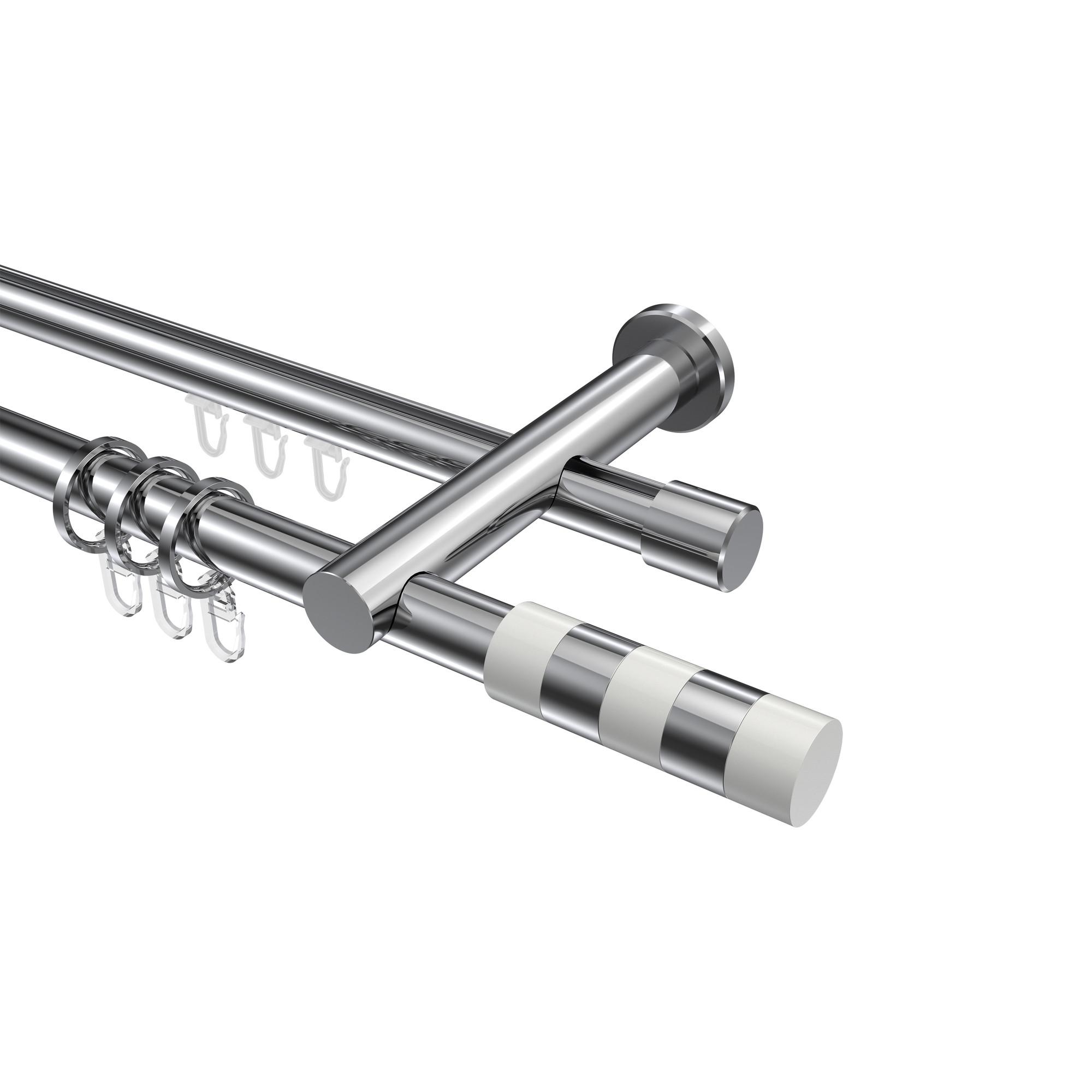 GARDINENSTANGE RUNDROHR-INNENLAUF Platon Mavell 480 cm (geteilt in 3 x 160 cm), 2-läufig, 20 mm Ø Chrom - Chromfarben/Weiß, Metall (480cm) - INTERDECO