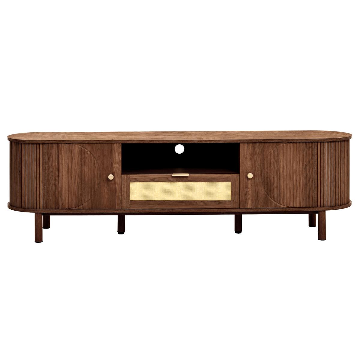 TV-SCHRANK 175 cm Nussbaum MDF mit Rattan-Schublade, offenen Fächern und Runddesign - Walnussfarben, Holzwerkstoff (175/51/36cm) - Urban Meuble