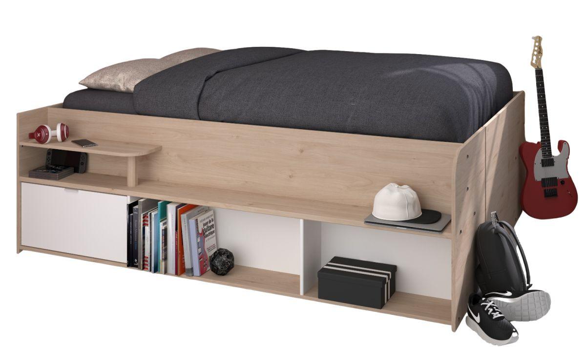 STAURAUMBETT Eiche Jackson, weiß, Hochbett Liegefläche 140 x 200 cm - Eichefarben/Weiß, Holzwerkstoff (140/200cm) - Parisot Meuble