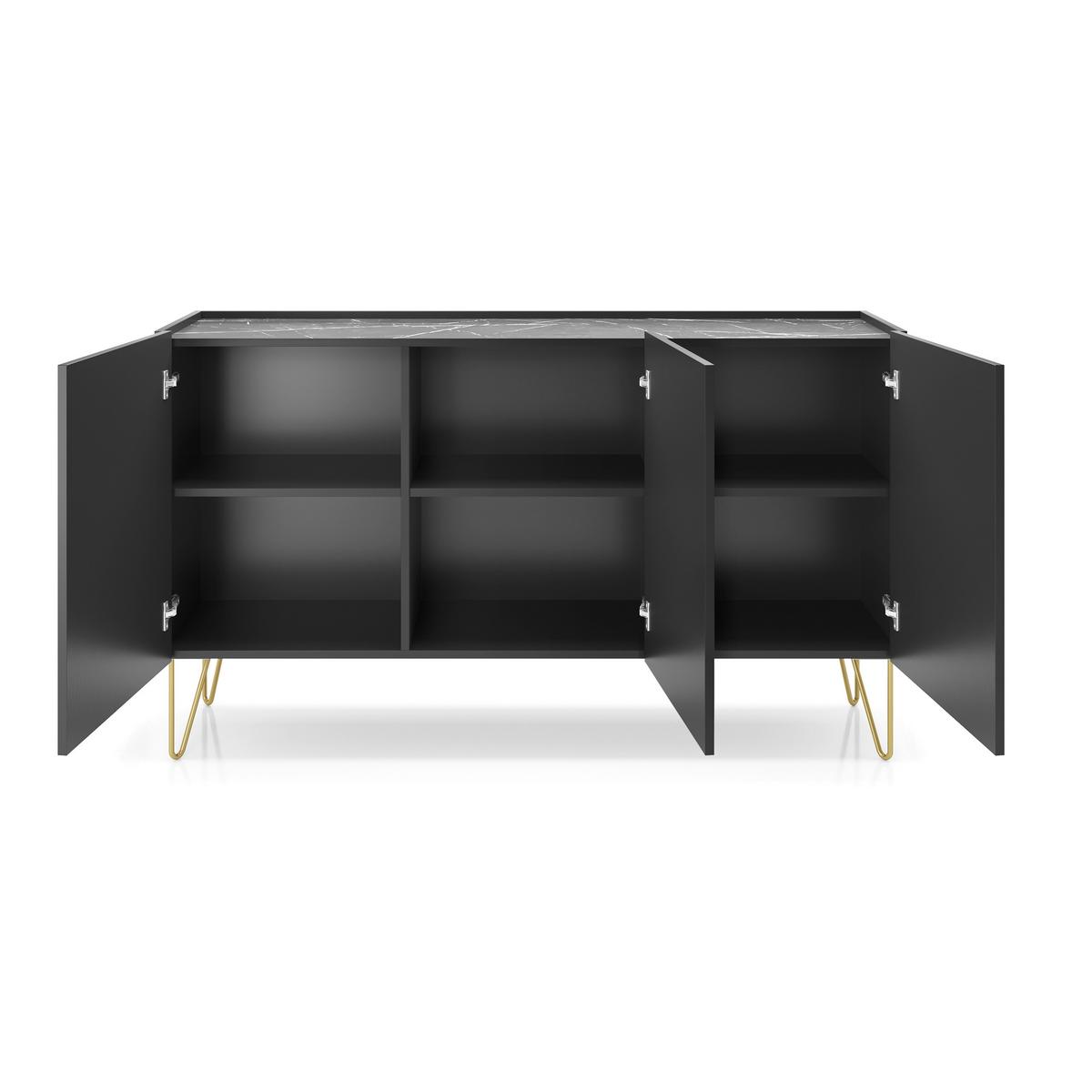 SIDEBOARD ARMONIA 144/83/37 cm mit 3 Türen Schwarz - Schwarz, Holzwerkstoff (144/83/37cm) - MASSENO
