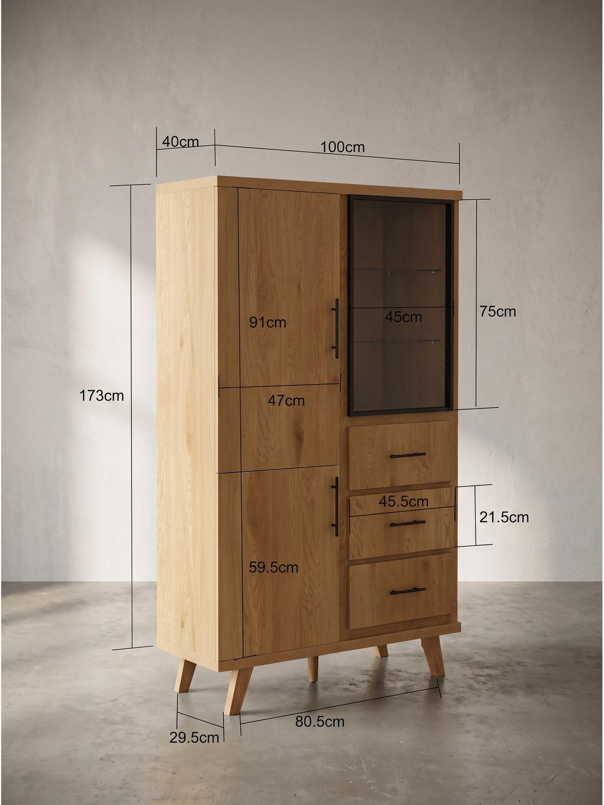 HIGHBOARD BASSANO, MDF, in Eichenoptik, mit Stauraum, 100 x 40 x 188 cm - Hellbraun/Braun, Eichenholz/Holzwerkstoff (100/188/40cm) - KADIMA DESIGN