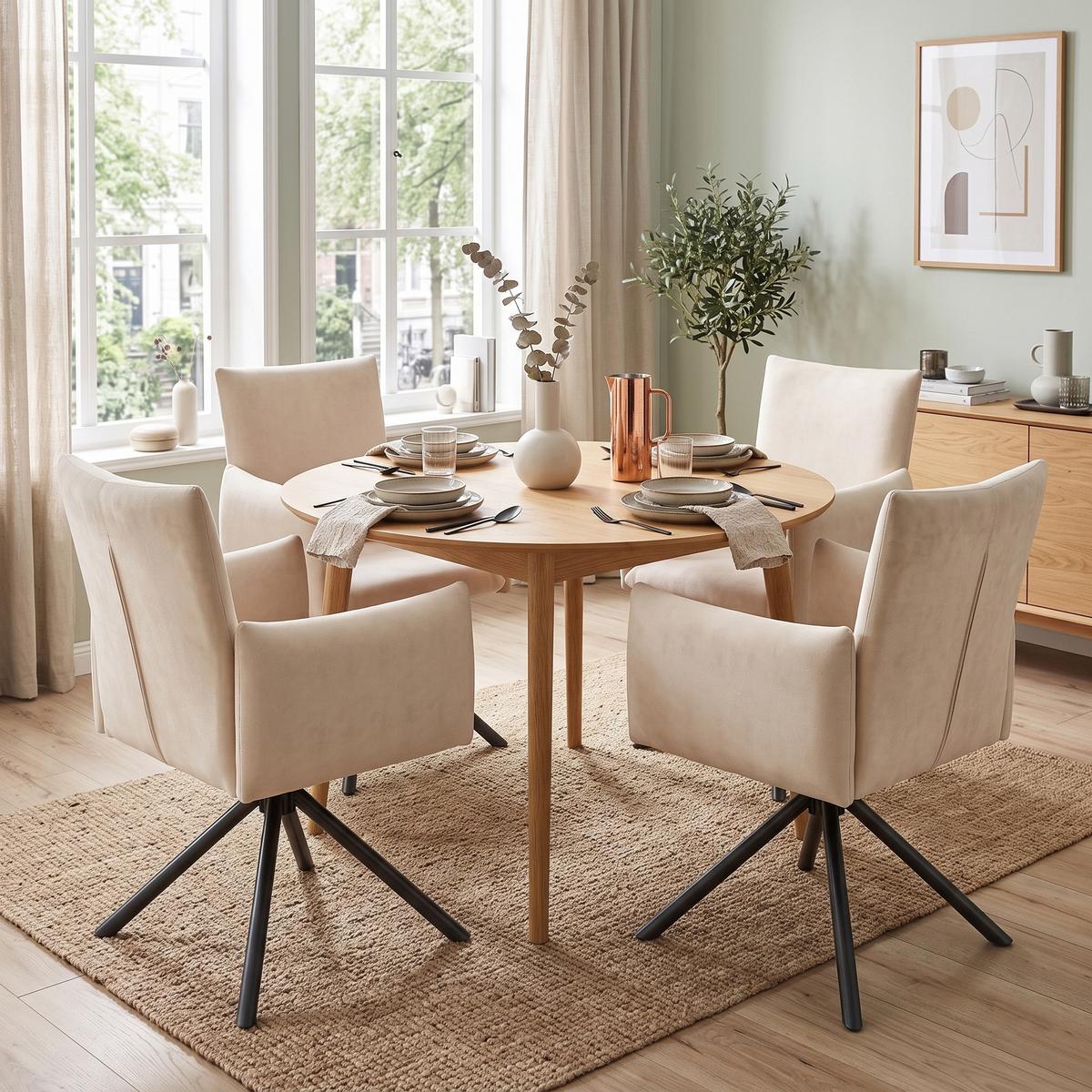 ESSZIMMERSTUHL 2er set samt gepolstert drehbar metallgestell mit armlehnen - Beige, Textil (60/88/60cm) - Urban Meuble