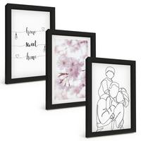 BILDER SET 3er Set - 20x30 cm Schwarzer Rahmen - Blumenfamilie minimalistisch - Schwarz, Kunststoff (20/30cm) - TULUP