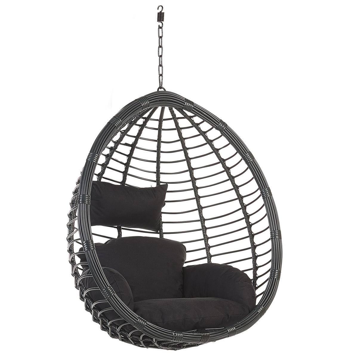HÄNGESESSEL mit Gestell PE Rattan schwarz 97 cm Tollo - Schwarz, Kunststoff (106/199/97cm) - Beliani