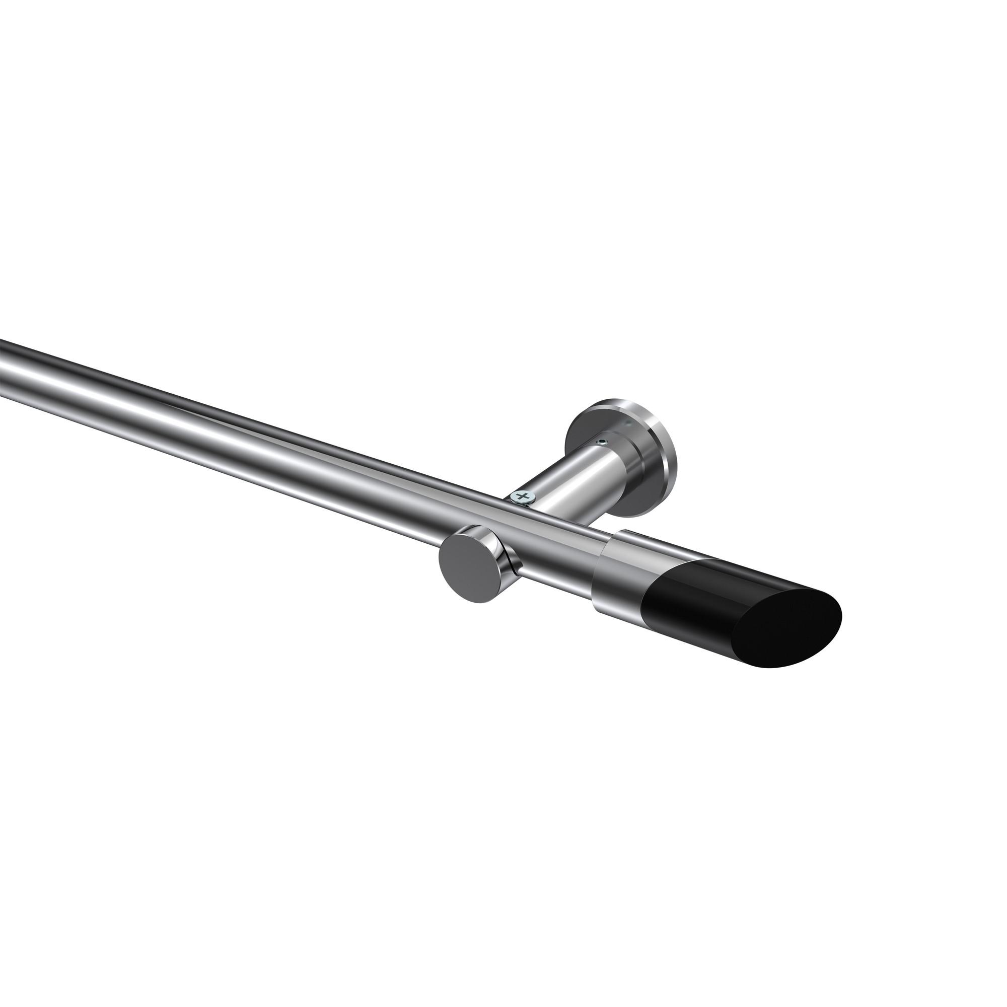 GARDINENSTANGE Platon Verano 600 cm (geteilt in 3 x 200 cm), 1-läufig (ohne Ringe), 20 mm Ø Chrom - Chromfarben/Schwarz, Metall (600cm) - INTERDECO