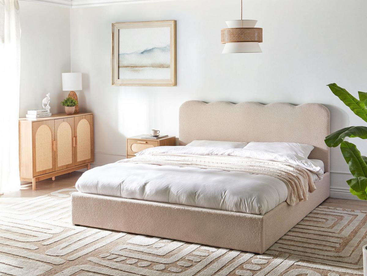 BETT mit Stauraum 180/200 Bouclé Beige Nanterre - Beige, Textil (180/200cm) - Beliani