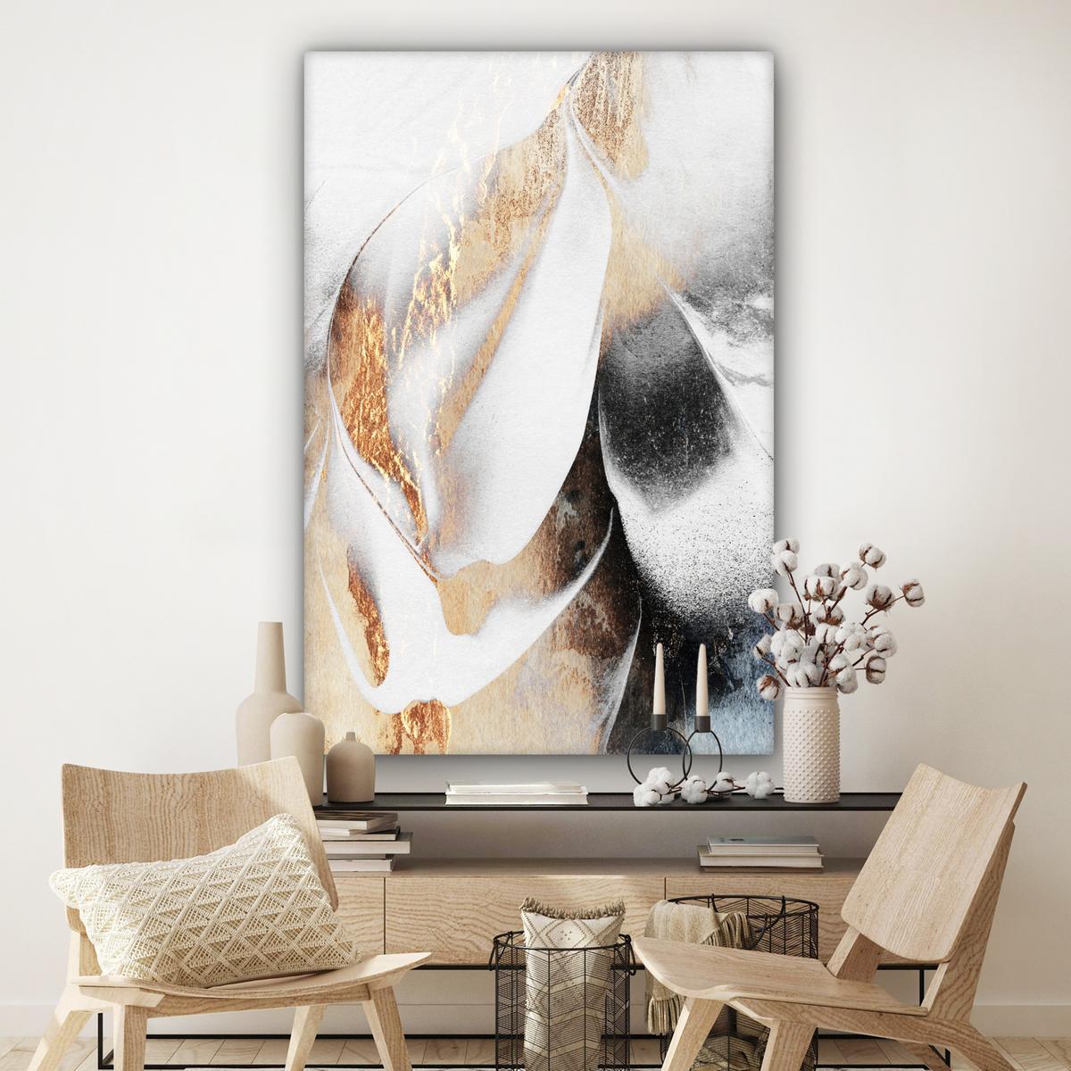 LEINWANDBILD Luxus - Abstrakt - Gold - Weiß Deko Groß 90x140 cm - Goldfarben, Textil (90/140cm) - MuchoWow