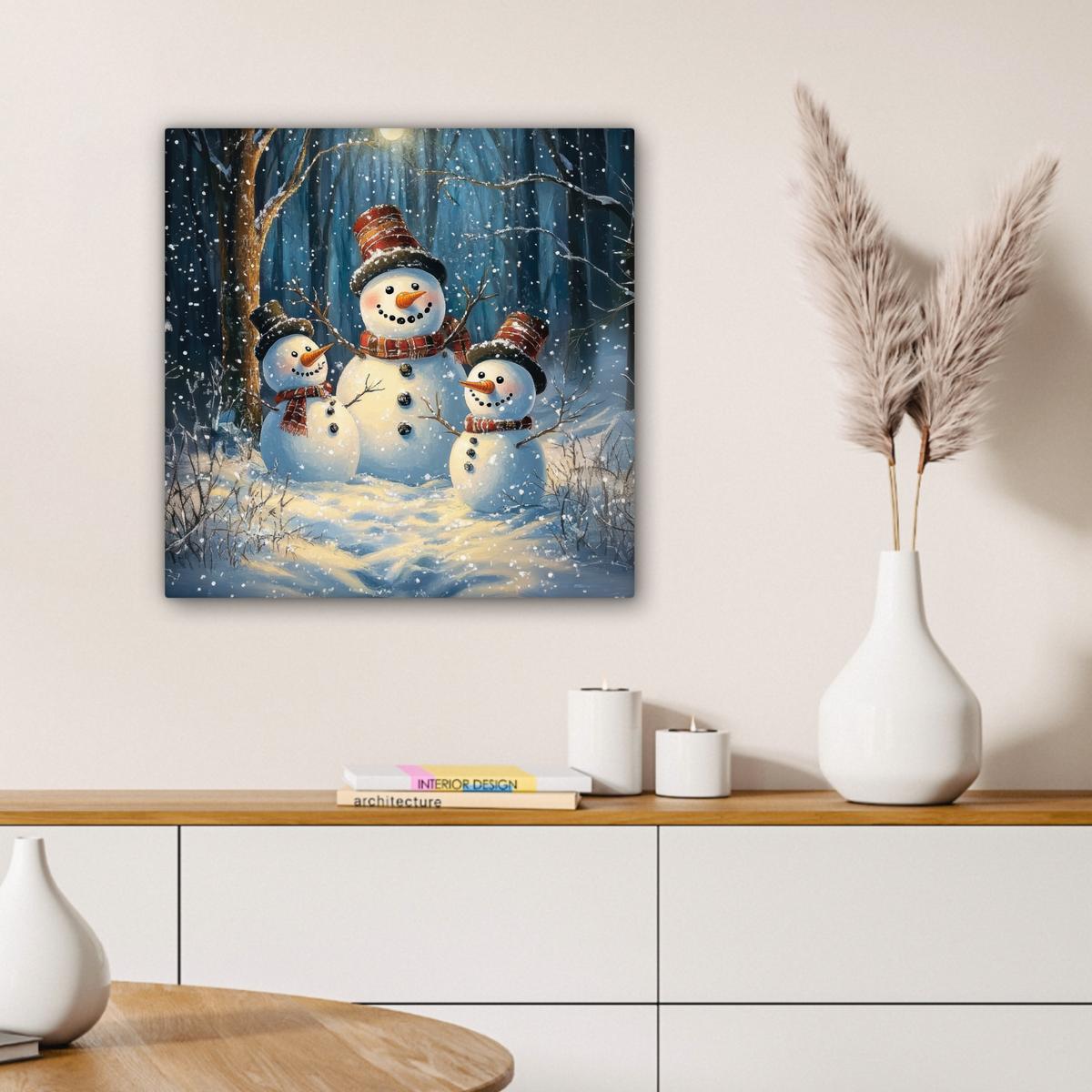 LEINWANDBILD Schneemann - Schnee - Winter - Wald Wandbild Wohnzimmer 50x50 cm - Hellblau, Textil (50/50cm) - MuchoWow