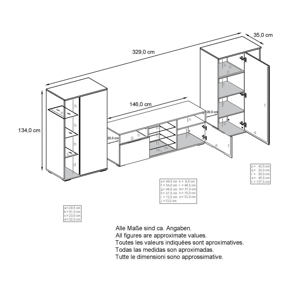WOHNWAND Davos Beton Oxid Optik - Hellgrau, Holzwerkstoff (329/134/35cm) - Vladon