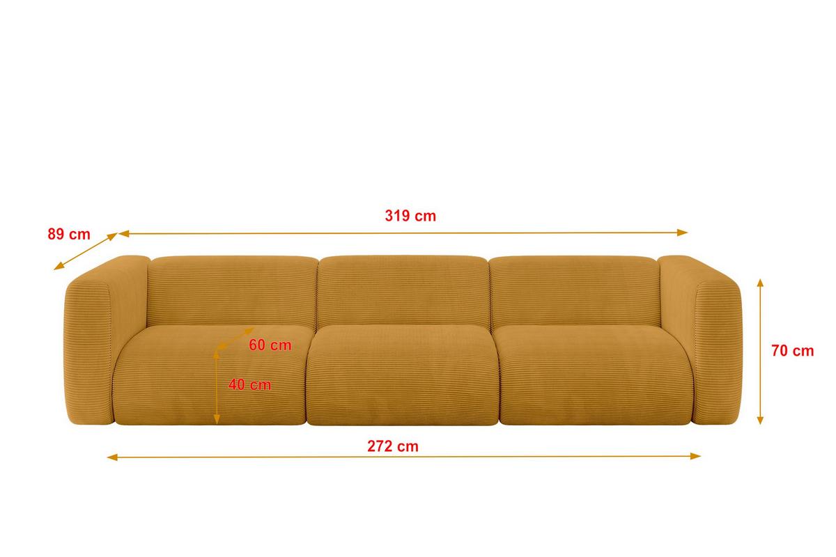 MODULARES Sofa 3-SITZER MIRA-S2 319x89x70 Senfgelb cm Cord - Currygelb/Schwarz, Holzwerkstoff/Kunststoff (319/70/89cm) - ALTDECOR