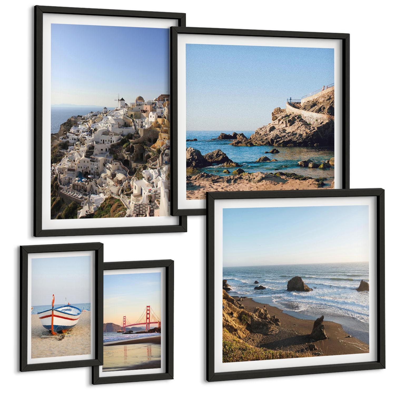 BILDER SET 5er Set - 50x50 cm & 20x30 cm & 40x60 cm Schwarzer Rahmen - Naturlandschaft der Bergseen - Schwarz, Kunststoff (40/60cm) - TULUP