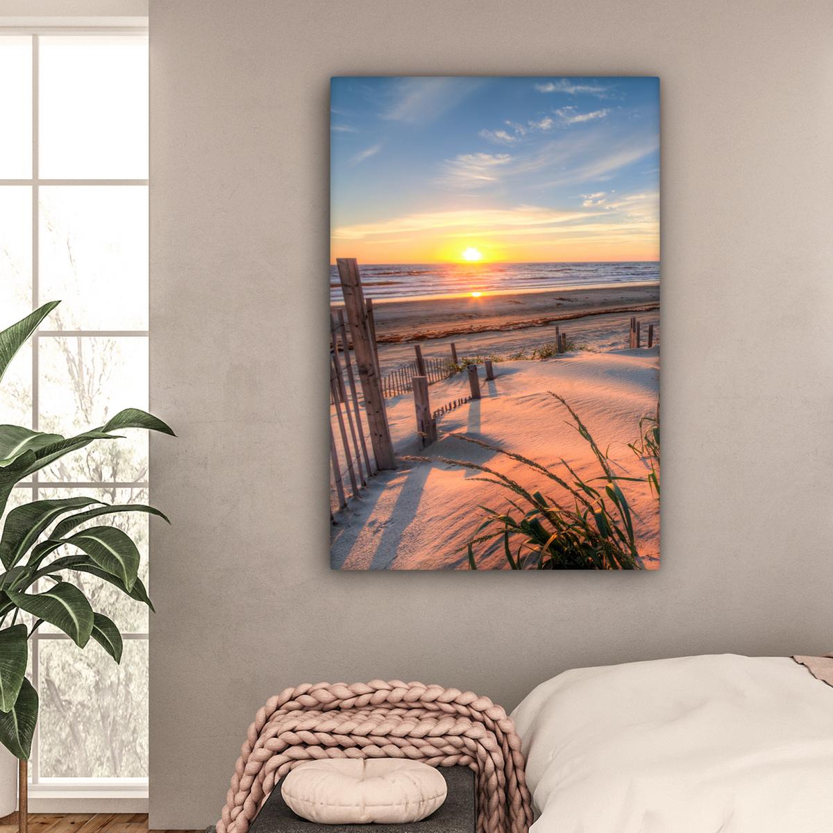 LEINWANDBILD Strand - Meer - Düne - Sonnenuntergang - Landschaft Deko XXL 80x120 cm - Beige, Textil (80/120cm) - MuchoWow