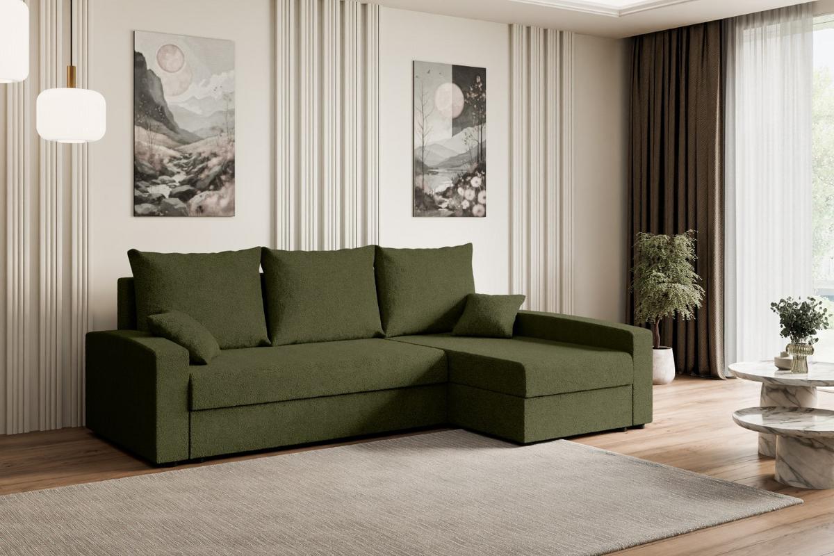 ECKSOFA mit Schlaffunktion und Bettkasten ALESIA-L 231x140x90 cm Grün Bouclé - Silberfarben/Grün, Holzwerkstoff/Kunststoff (231/140cm) - ALTDECOR