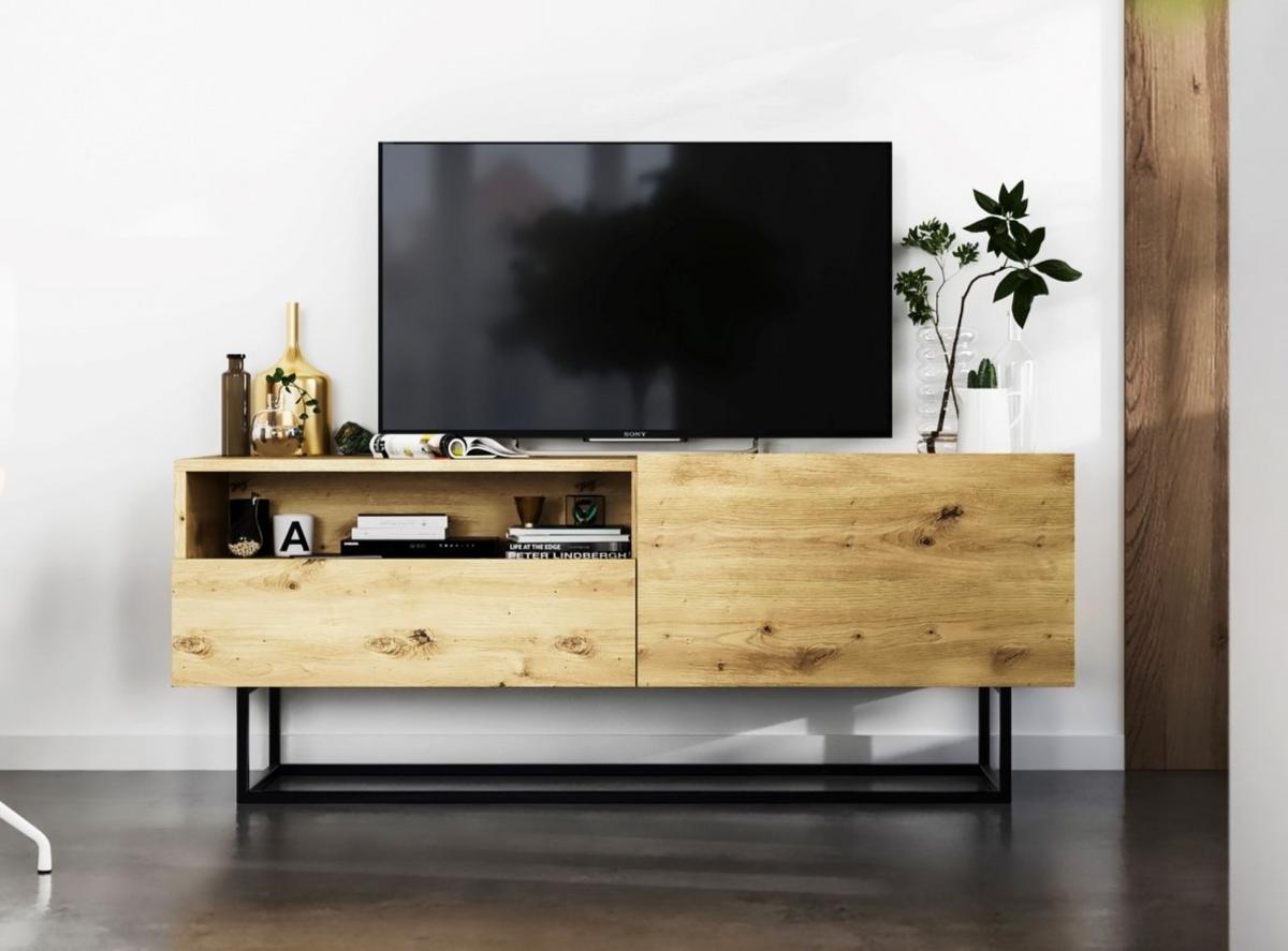 TV-SCHRANK Enjoy Eiche artisan matt mit Metallrahmen Schublade 120 cm - Schwarz/Eiche Artisan, Holzwerkstoff/Metall (120/46/35cm) - Meble Lindner